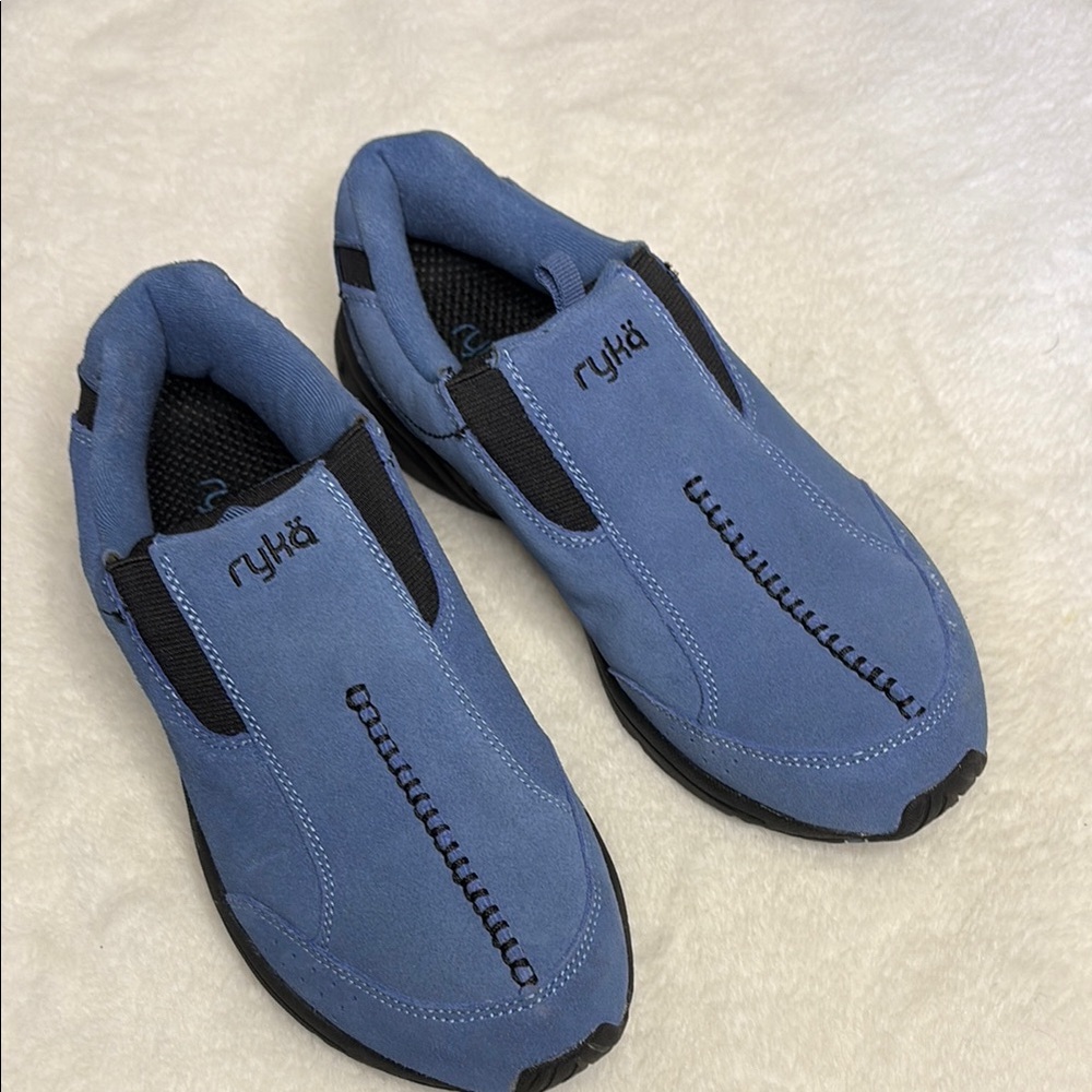Ryka Blue and Black Sneakers with Elastic Slip-On Design